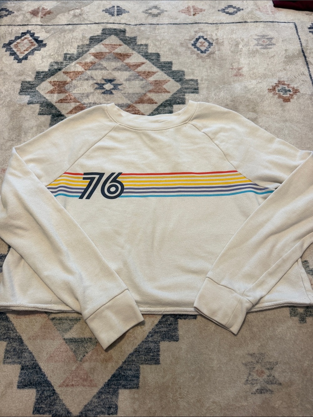 Vintage Mossimo 76 Rainbow Stripe Cropped Crewneck Sweatshirt Cream